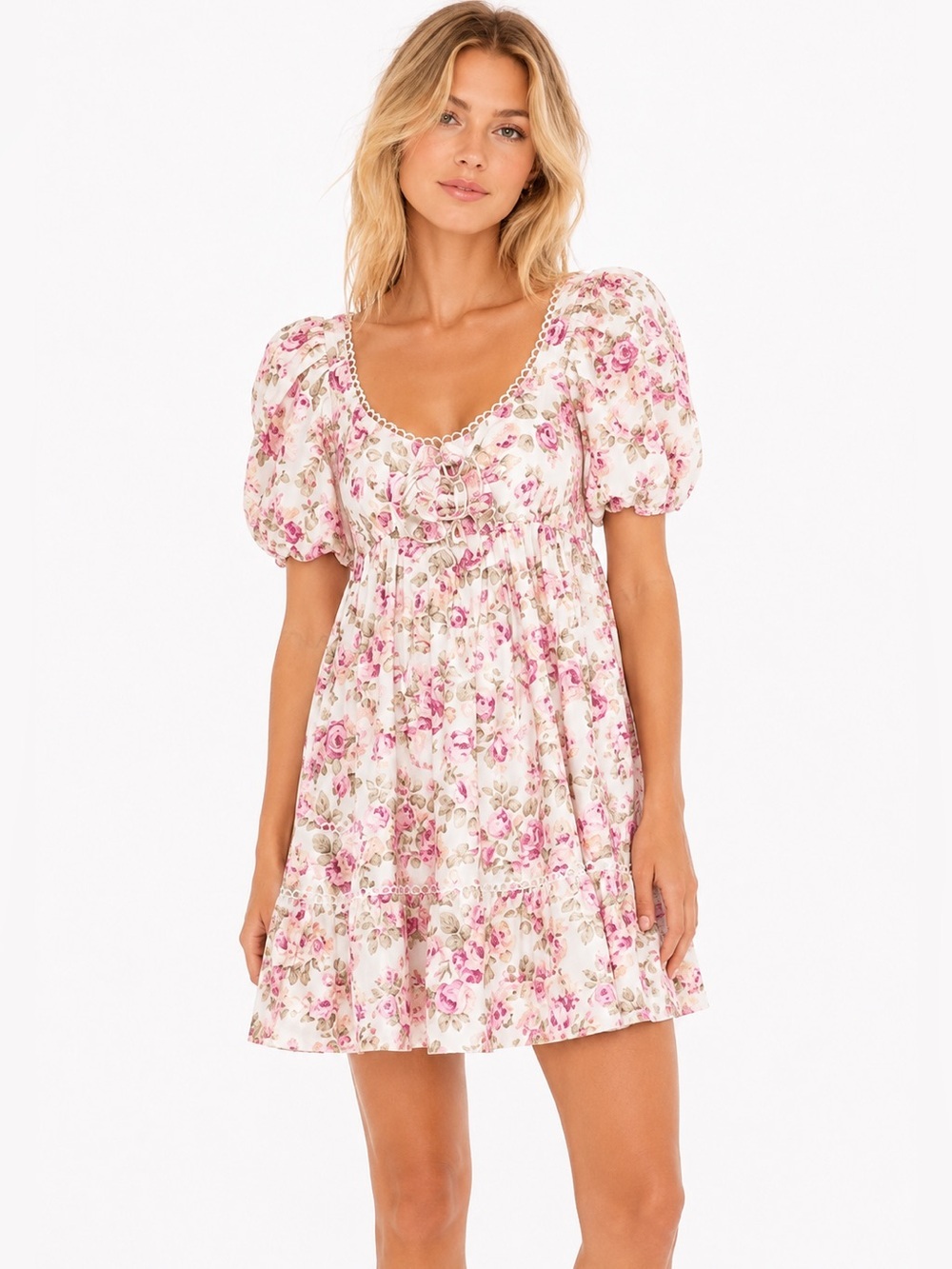 For Love And Lemons Milani Floral Babydoll Mini Dress Small Pink Rose NWT